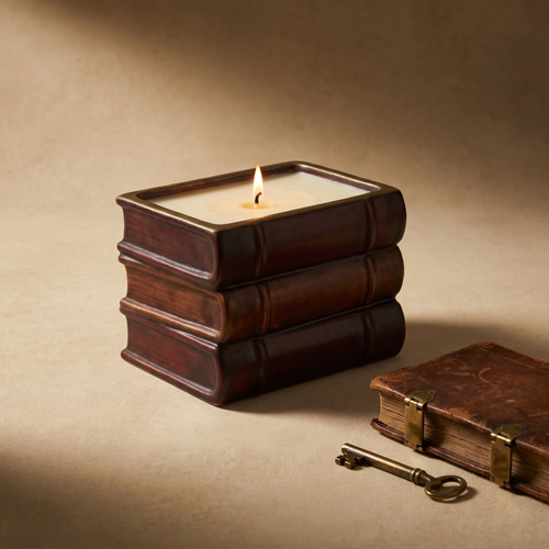 Inherited Apartment — oxblood book-stack ceramic scented candle